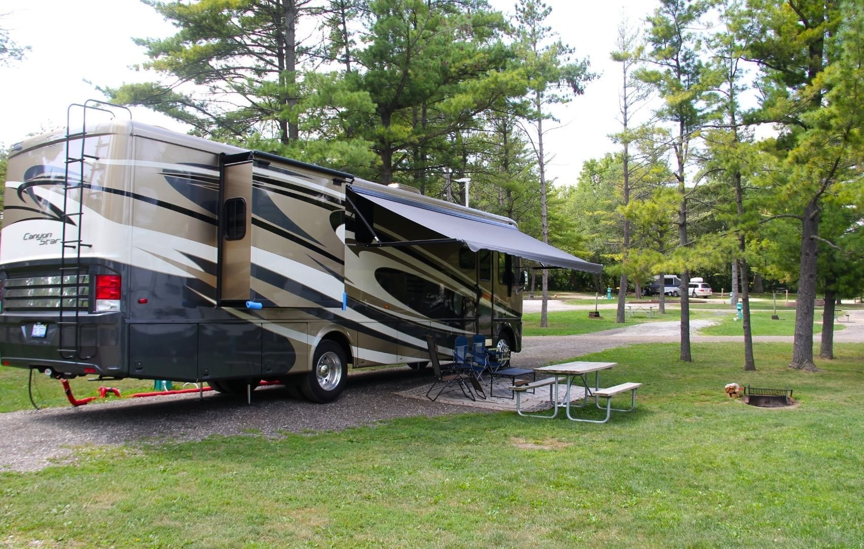 An image of an RV campsite at Jellystone Park.