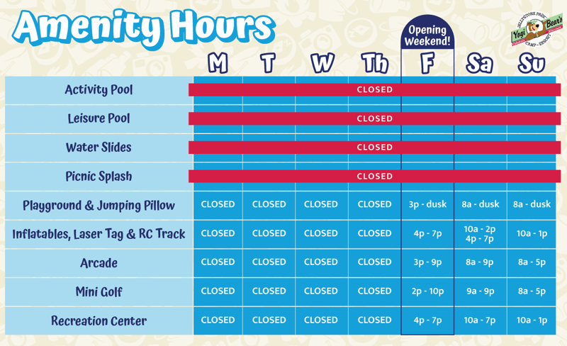 April 20-26 Amenity Hours