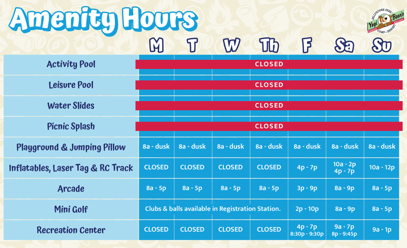 Amenity hours April 27 - May 3