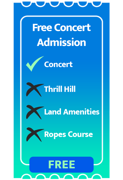 Free Concert Admission for campers camping at Jellystone Park™ Caledonia between May 8-10, 2026. Includes concert.