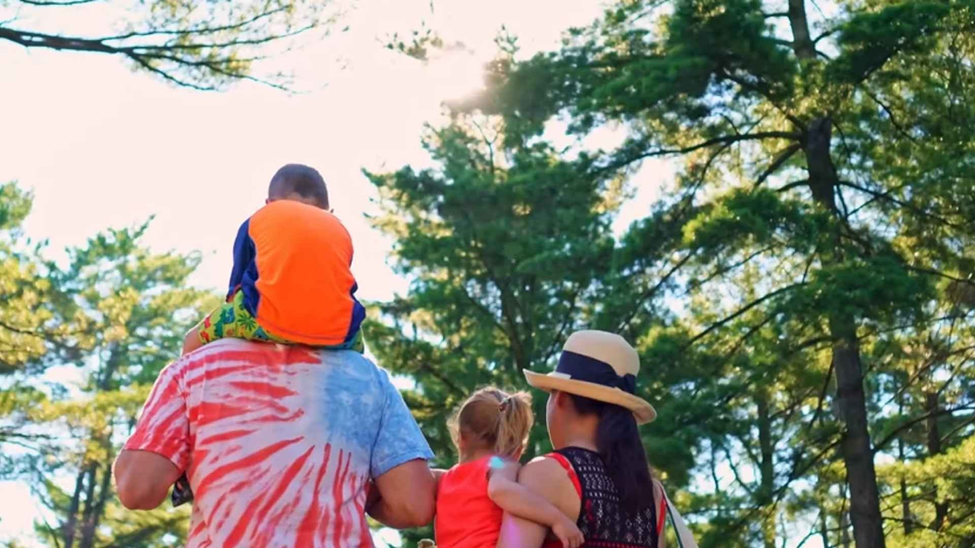 An image of a family walking towards the water park at Jellystone Park.